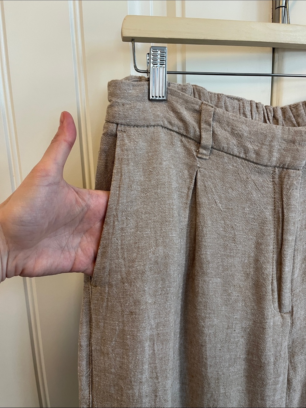Taupe Linen Blend Pleated Wide Leg Pants Trousers XL - Picture 2 of 11
